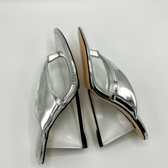 NEW Good American Clear Block Heel Thong Sandals dust bag no box Silver Sz 12 - Picture 9 of 16
